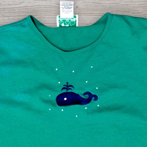 QUACKER FACTOR Vintage 2-PC Green Embroidered Whale Top & Pants Outfit Set 1X - Picture 2 of 5